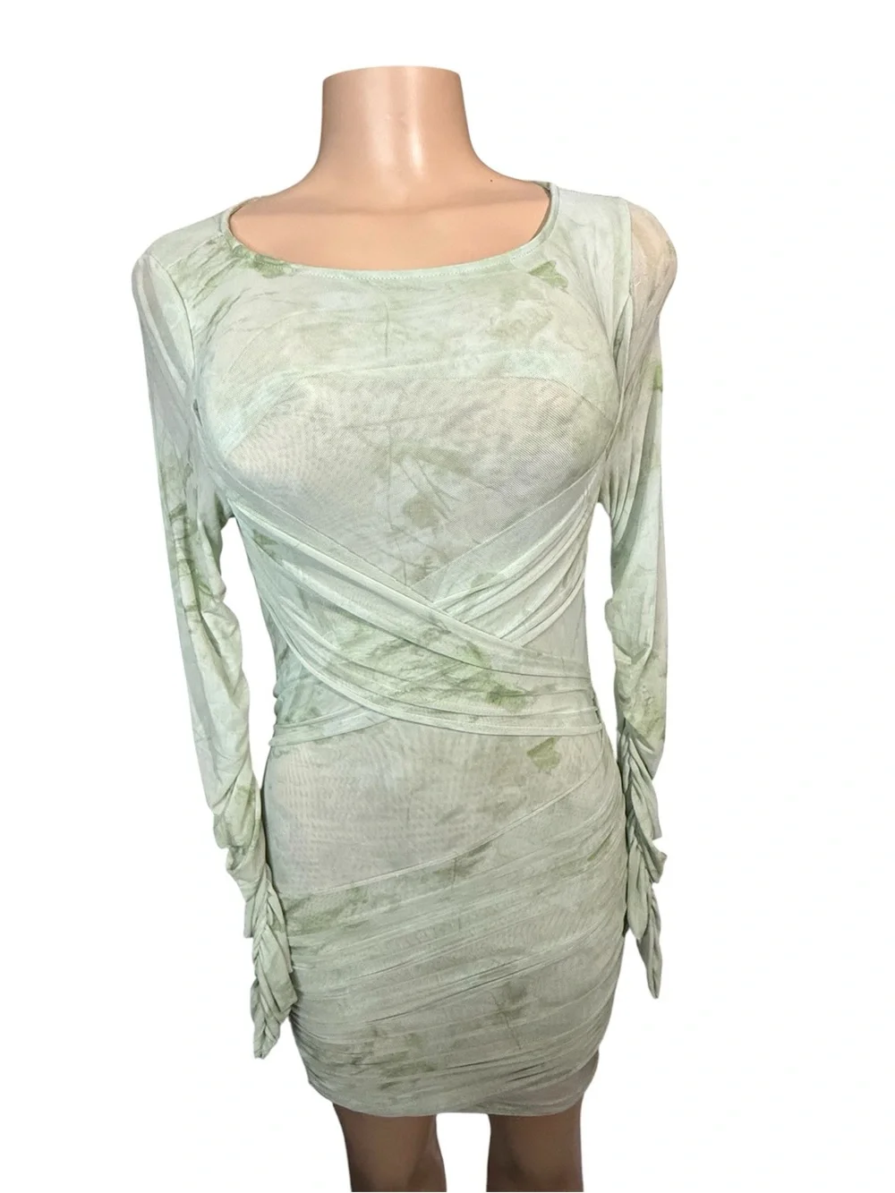 Woman's Free People Katana Green Leaf Print Bodycon Mini Dress Size Small